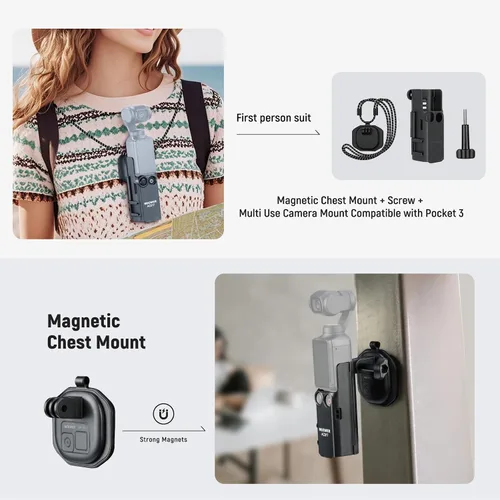 Miniatura 4 de NEEWER Basics Kit de Accesorios 16 en 1 Compatible con DJI OSMO Pocket 3, Mini Trípode, Varilla Selfie, Correa de Pecho, Montura Magnética