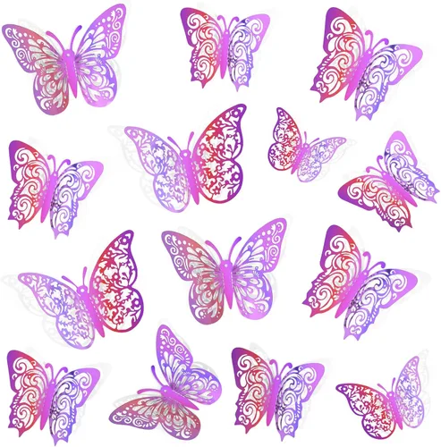 Miniatura 7 de 60 piezas de mariposas 3D para pastel y decoración de pared - 5 estilos, 3 tamaños, púrpura láser