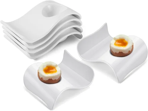 Flexzion Taza de cerámica para huevos – 6 piezas de soporte duro para huevos duros y soporte para huevos hervidos suaves, taza de huevo blanco con