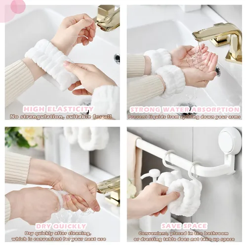 Miniatura 5 de Muñequeras para lavar la cara, pulseras de spa, 8 unidades, toallas de muñeca de microfibra, pulseras de lavado facial, bandas absorbentes