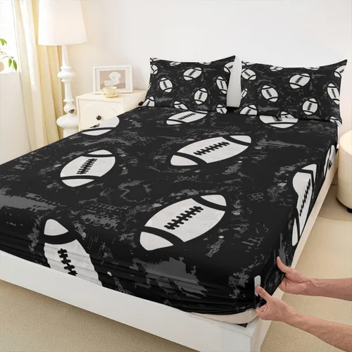 Miniatura 18 de Erosebridal Graffiti Rugby Ball Sheets for Boys Girls Colorful Rugby Helmet Fitted Sheet,Sports Kids Bedding Sets Football Game Bed Sets Twin 2 Piece