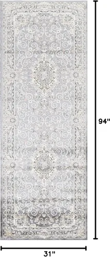 Miniatura 3 de Alfombra oriental de transición gris de polipropileno, 3 x 8 pulgadas