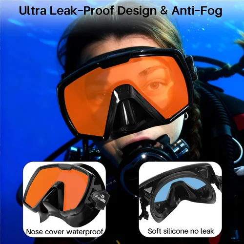Miniatura 2 de Freela Gafas de natación para adultos con cubierta para la nariz, vidrio templado, antivaho impermeable, 180°, visión amplia transparente