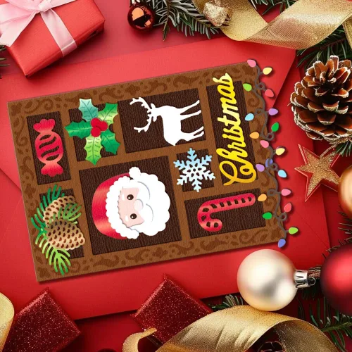 Miniatura 6 de GLOBLELAND Troqueles de corte de marco de Navidad para hacer tarjetas, Papá Noel, flor de pascua, metal, troqueles de tira de luces, plantillas