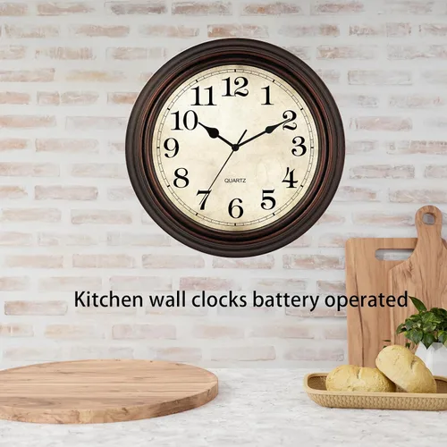 Miniatura 4 de Reloj de pared, relojes de 12 pulgadas, silenciosos, sin tictac, funcionan con pilas, decorativos para sala de estar, dormitorios, cocina (bronce)