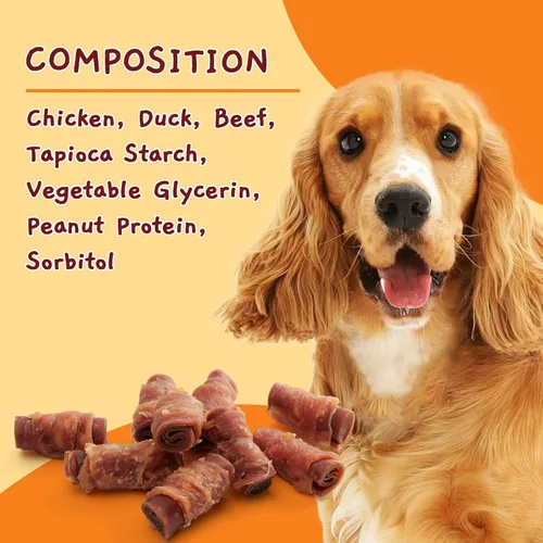 Miniatura 11 de Jungle Calling Rollos para Perros de Triple Sabor, Hechos con Carne Real de Pollo, Pato y Res, Snacks para Perros Sin Cuero Crudo, Saludables