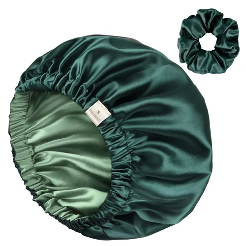 YANIBEST Gorro de satén ajustable de doble capa para dormir, gorro para el cabello para mujeres con cabello rizado natural, color salvia