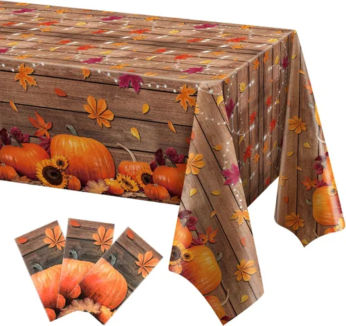 Miniatura 7 de Hosuly 3 manteles desechables de plástico de otoño para mesa rectangular de Acción de Gracias de 54 x 108 pulgadas, cubierta de mesa de hojas