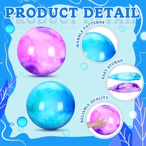 Miniatura 3 de Deekin 2 Piezas Pelotas Saltarinas Marmoleadas de 15 Pulgadas 18 Pulgadas Pelotas Sensoriales de Goma Inflables Grandes para Patio de Recreo Azul