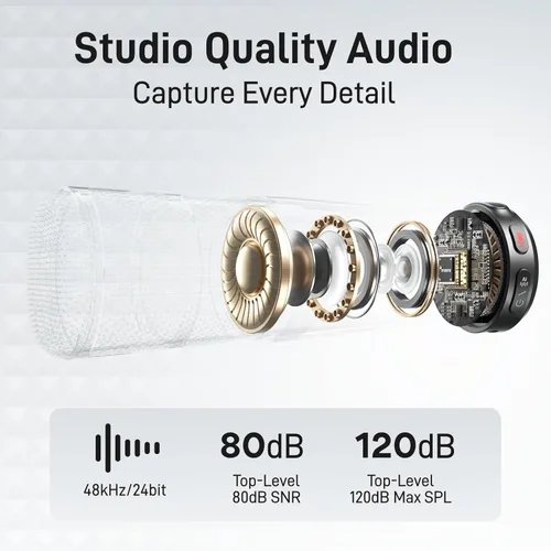 Miniatura 2 de MAONO Micrófono Lavalier inalámbrico para iPhone/Android/cámara/PC, mini micrófono de solapa con 48 khz 24 bits, filtro de voz, cancelación