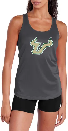 Miniatura 92 de Camiseta deportiva sin mangas oficial de la NCAA Collegiate para mujer, con espalda cruzada, logotipo primario, colección carbón