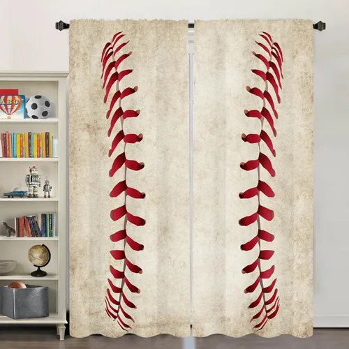 Miniatura 8 de Miyotaa Cortinas deportivas de béisbol para ventana, 2 paneles de 42 pulgadas de ancho x 63 pulgadas de alto, bolsillo para cortinero, adolescentes