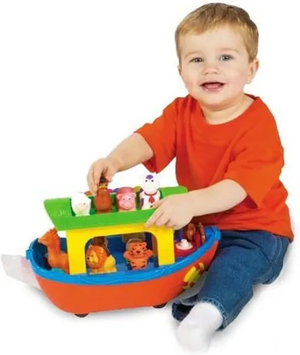 Miniatura 2 de Kiddieland Toys Limited - Juguete clasificador de forma de arca de Noé, sonidos musicales de piano, 9 figuras de animales, barco de empuje libre