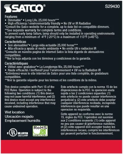 Miniatura 5 de Satco S29430-Bombilla LED PAR30LN de 12,5 vatios; 2700 K; 20 voltios