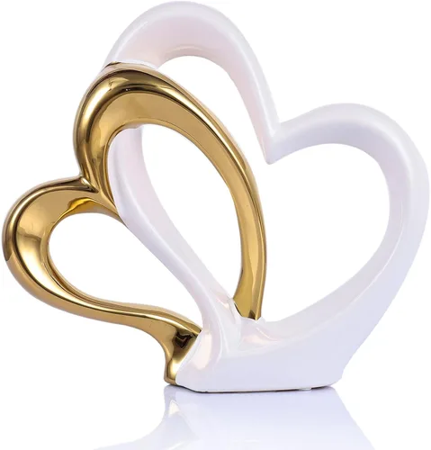 Miniatura 7 de Corazón de cerámica de oro blanco para decoración del hogar, estatua de amor, regalo de aniversario de San Valentín para pareja, escultura de doble