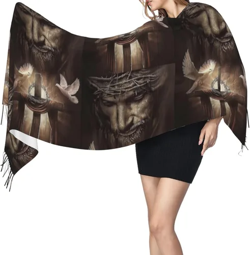 Miniatura 3 de ZTUOECV Bufanda con borlas, chal envolvente para mujer, vestidos de noche de otoño e invierno, bufandas, regalos cristianos únicos