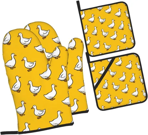Miniatura 28 de Manoplas de horno y soportes para ollas, arte de mármol blanco y dorado, juego de 4 guantes de cocina resistentes al calor, antideslizantes