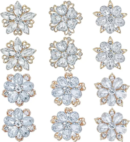 Lote de 12 piezas de broche de flores de diamantes de imitación de cristal surtido para mujeres, kit de ramo de boda nupcial DIY