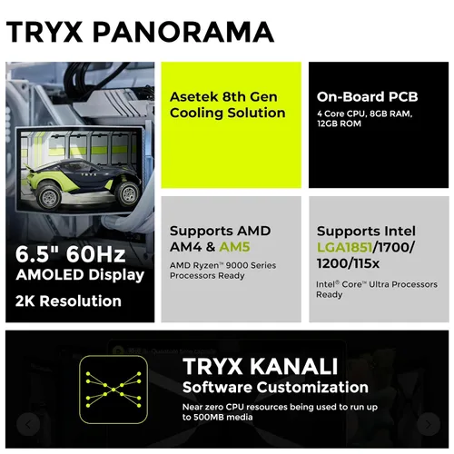 Miniatura 2 de TRYX Panorama 240 240 mm AIO 6.67'' AMOLED Pantalla en forma de L con efecto anamórfico 3D personalizable Enfriador AIO 240 mm 8ª generación Bomba