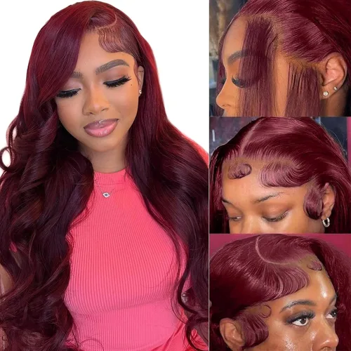 Miniatura 15 de Pelucas de encaje frontal de onda corporal 360 de cabello humano para mujeres, sin pegamento, previamente despuntadas con pelillos, 180 % de Peluca