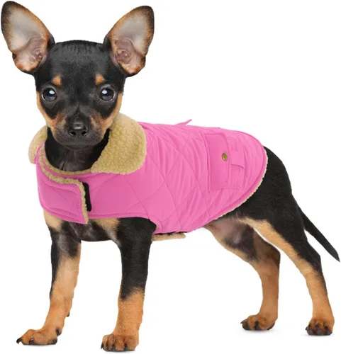 Miniatura 14 de Abrigo de invierno para perros pequeños y medianos, chaqueta a cuadros para cachorros, abrigo de algodón para clima frío, prendas cálidas y Rojo