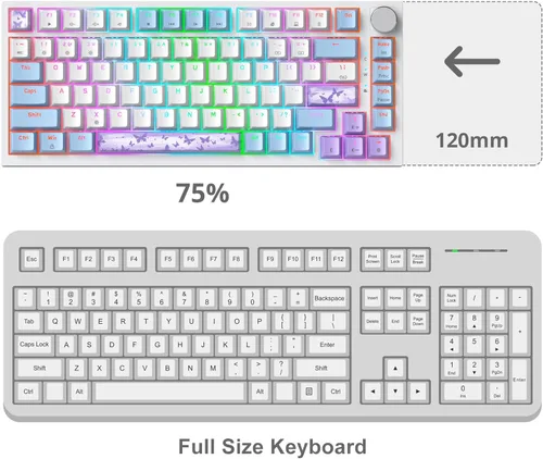 Miniatura 8 de Fogruaden Teclado para juegos con cable, 75 por ciento, intercambiable en caliente, teclado mecánico cremoso de montaje en junta con perilla