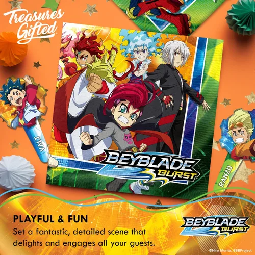 Miniatura 5 de Treasures Gifted BEYBLADE BURST - Suministros para fiestas con licencia oficial – Paquete de 16 servilletas – Decoraciones de cumpleaños BEYBLADE