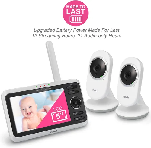 Miniatura 3 de VTech [Actualizado] Monitor de bebé VM350-2, pantalla de 5 pulgadas, 2 cámaras, rango de 1000 pies, visión nocturna, audio de 2 vías, canciones