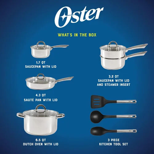 Miniatura 2 de Oster Sangerfield - Juego de utensilios de cocina de acero inoxidable de 12 piezas con herramientas de cocina, ollas y sartenes antiadherentes