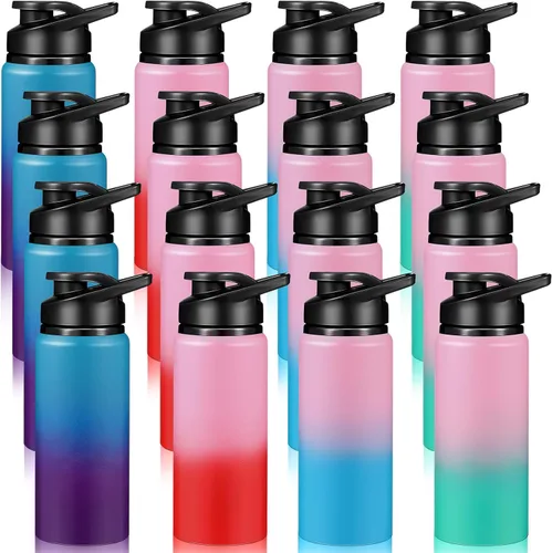 Miniatura 9 de Mimorou Paquete de 16 botellas de agua de aluminio con tapa a presión, reutilizables deportivas de aluminio, ligeras, a prueba de fugas, al por