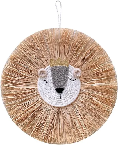 Tapiz para colgar en la pared con cabeza de animal, tejido a mano para colgar en la pared, decoración de pared de dibujos animados, león, tigre,