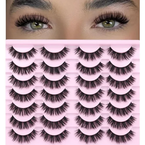 Miniatura 10 de ALICROWN - Pestañas postizas peludas, pestañas postizas naturales, pestañas postizas de visón completo, pestañas rizadas C, paquete de 12 pares