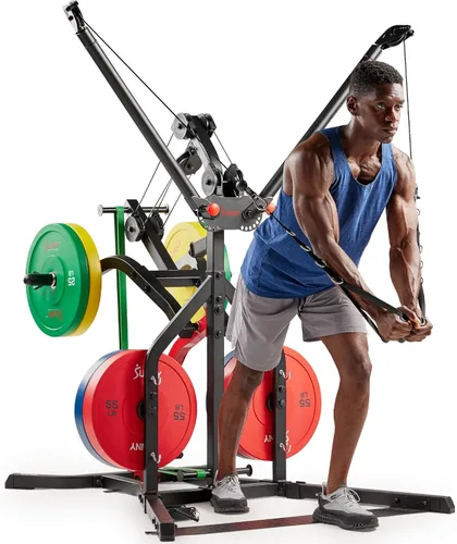 Sunny Health & Fitness Multifuncional todo en uno Pully Cable Home Gym - Entrenador funcional completo Sistema de entrenamiento compacto SF-HG92401