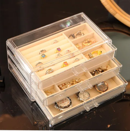 Miniatura 8 de Organizador de joyas Cq Acrylic de terciopelo con 3 cajones