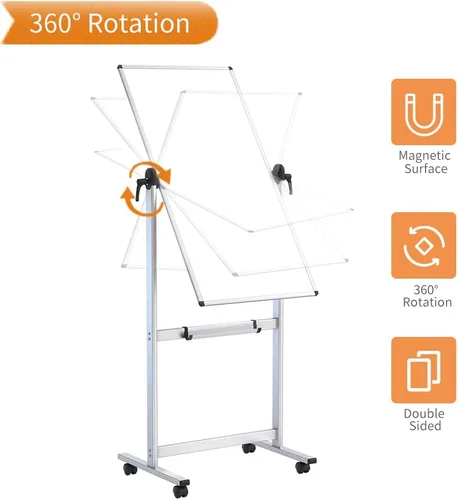 Miniatura 4 de VIZ-PRO Pizarra magnética móvil de doble cara, 48 x 24 pulgadas, orientación vertical, marco de aluminio y soporte