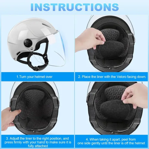 Miniatura 4 de Forro para casco de motocicleta, relleno de casco de motocicleta, relleno de casco con gancho y bucle, almohadilla de forro reutilizable lavable