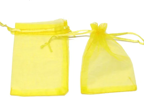 Miniatura 4 de Dealglad 100pcs Drawstring Organza bolsas de joyería caramelo para fiestas, casamientos, regalos Amarillo