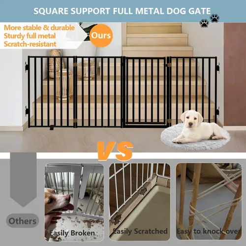 Miniatura 2 de Puertas independientes de metal con puerta, vallas para perros de 32 pulgadas de altura para interiores y exteriores, puertas plegables extra anchas