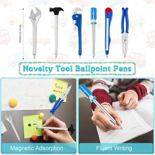 Miniatura 3 de Zonon - Juego de 6 bolígrafos de herramientas novedosos con 2 porta lapices con forma de neumático, bolígrafos de escritura de bola para hombre