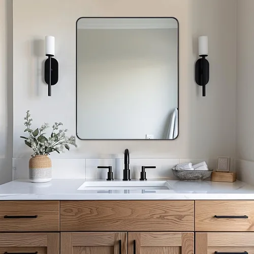 Miniatura 7 de ANDY STAR - Espejo de pared para baño, espejo de baño negro mate de 30x36, espejo rectangular moderno con marco de metal de acero inoxidable