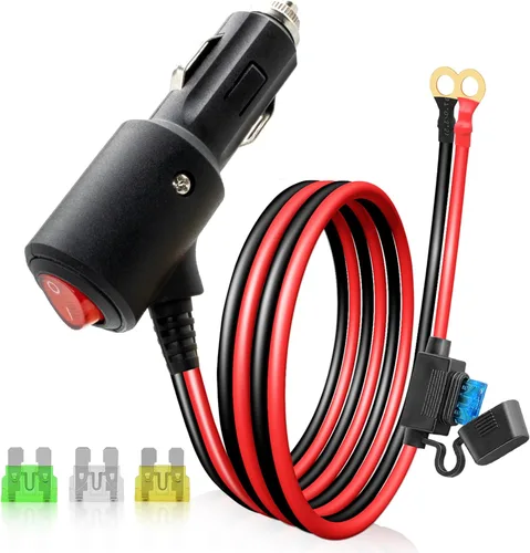 Adaptador de encendedor de cigarrillos macho a terminal de anillo de batería de 2 pies, 12 V/24 V, enchufe de encendedor de cigarrillos resistente