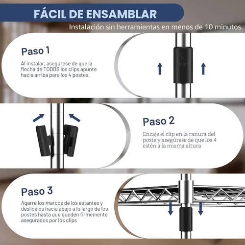 Miniatura 9 de Estantería de alambre de 3 niveles con capacidad de 340 kg, 61 cm de profundidad x 35,6 cm de ancho x 55,9 cm de alto, estantería metálica de cocina