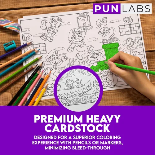 Miniatura 5 de Super Mario - Páginas para colorear para adultos y niños, juego de 5 hojas para colorear inspiradas en Mario en cartulina premium, divertido juego
