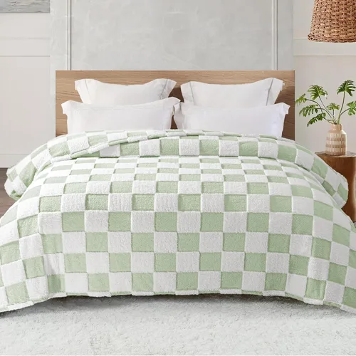 Miniatura 16 de Exclusivo Mezcla - Manta de franela super suave y cálida con diseño de vellón esponjoso, para sofá, cama, con lindo patrón a cuadros, negro, 50" x