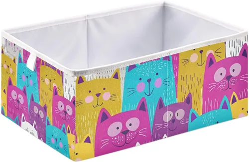 Miniatura 2 de Kigai Lindos cubos de almacenamiento para gatos, 11 x 11 x 11 pulgadas, cesta de almacenamiento plegable grande de tela, organizador para juguetes