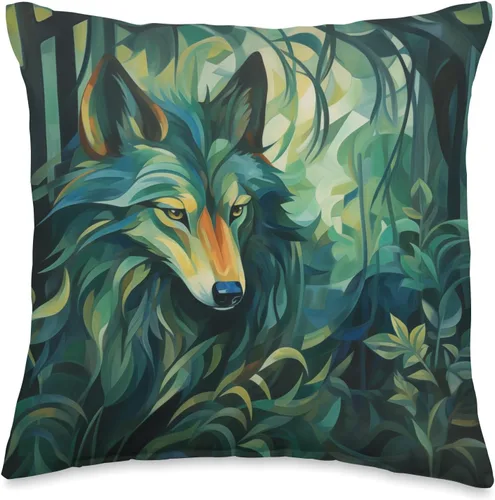 UNREAL WORKSHOPS Almohada Art Nouveau con diseño de hojas de lobo y espíritu de bruja, color verde bosque, 16 x 16 pulgadas, multicolor