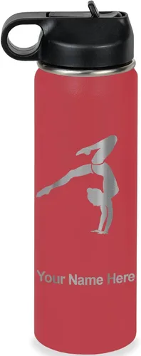 Miniatura 9 de LaserGram Botella de agua personalizada, soporte de mano de gimnasta, acero inoxidable de doble pared aislada al vacío con popote superior, regalo