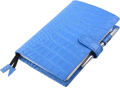 Miniatura 5 de Funda de planificador B6 de cuero auténtico, organizador personal con bucle para bolígrafo, ranuras para tarjetas, bolsillos con cremallera