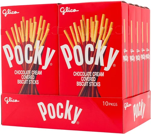 Miniatura 9 de Glico Pocky, palitos de galletas cubiertos de crema de fresa, 9 paquetes individuales, bolsa de 3.81 onzas, caja de exhibición de 5