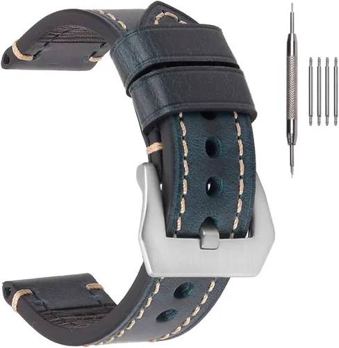 Miniatura 13 de EACHE Bandas de cuero para reloj de hombre, cuero vintage de caballo loco & cuero curtido vegetal & cuero encerado con aceite grueso, bandas